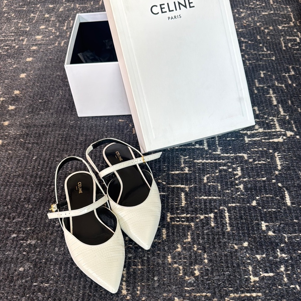 Celine Cream Heels Elegant Pointed-Toe Shoes